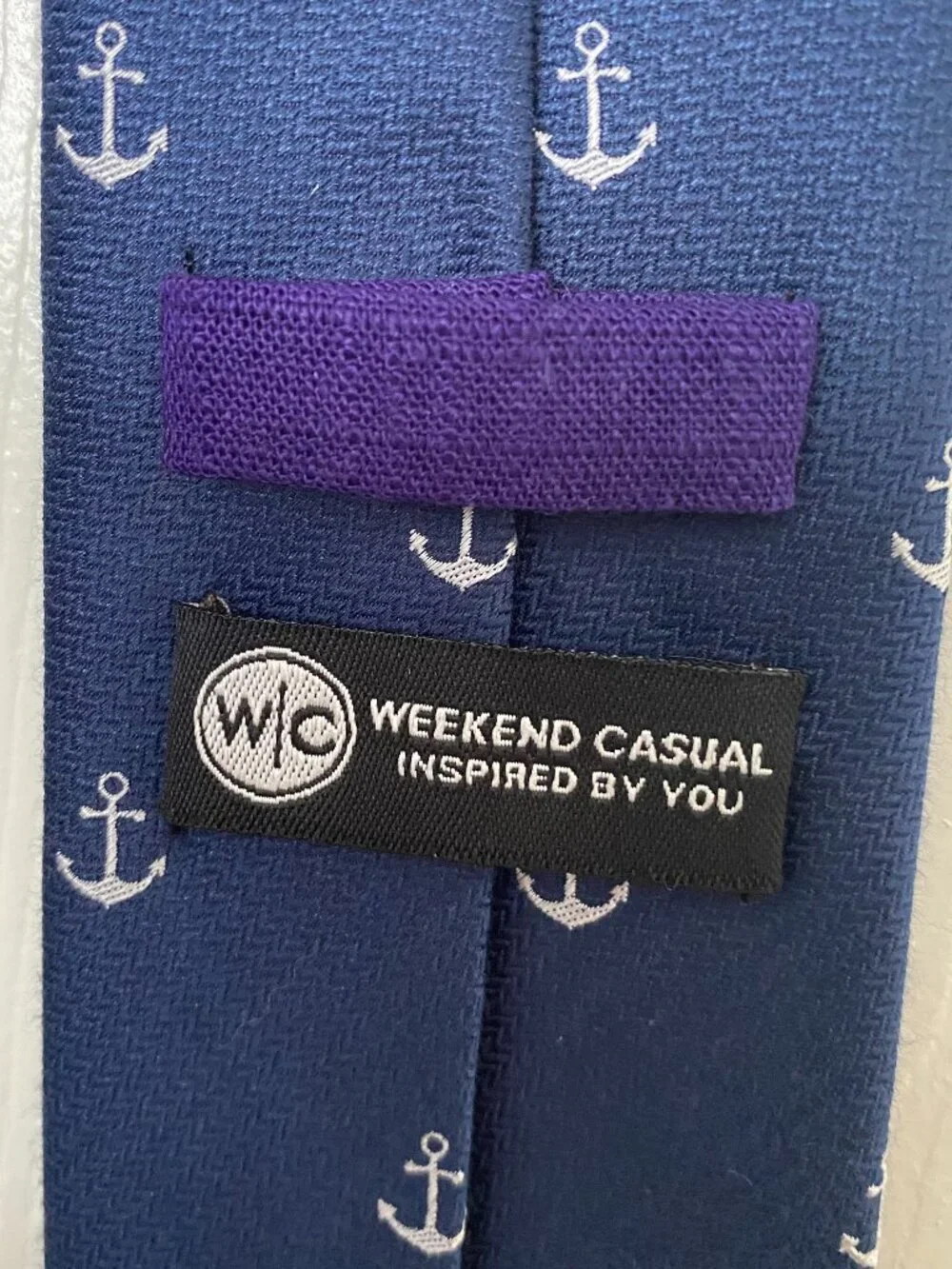 Weekend Casual Navy Anchor Narrow Tie Silk